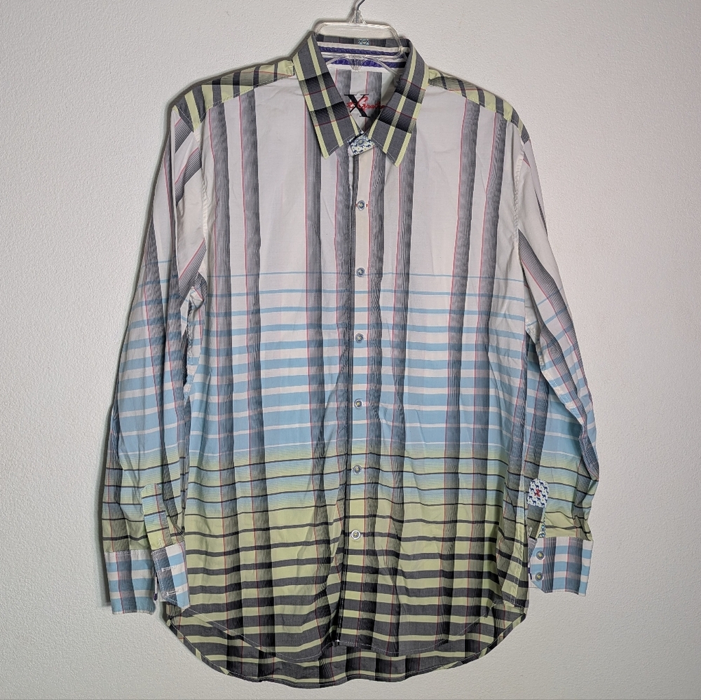 Robert Graham X Mens Button Shirt Striped Ombre Camel Colorful Long Sleeve Large
